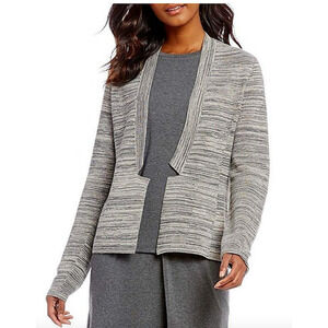 Eileen Fisher Tencel Organic Cotton Notch Cardigan Heather Gray Maple Oat Sz L